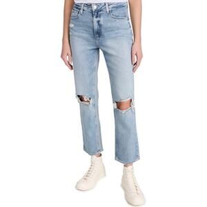 Paige Noella High Rise Distressed Straight Leg Denim Jeans Light Wash Size 27